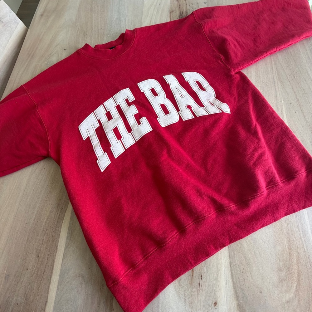 The Bar Varsity Crewneck Sweatshirt Ruby Red and White Size Women's M